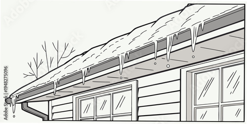 a house with snow on the roof and a tree Vector