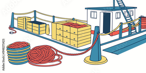 a cartoon image of a fishing boat with lobster traps Vector