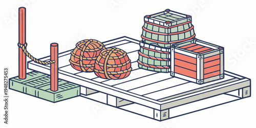 a pallet with boxes and barrels on it Vector
