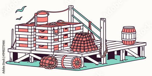 a large industrial machine with orange and gray components Vector