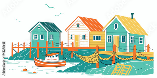 a small village with houses by the sea Vector