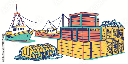 a stack of colorful shipping containers on a dock Vector
