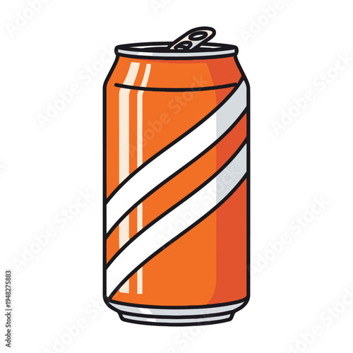 Orange soda can with white diagonal stripes on a white background
