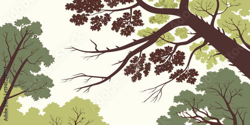a tree branch with green and yellow leaves Vector