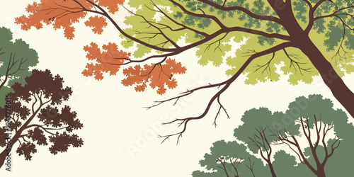 a colorful illustration of trees with changing leaves Vector