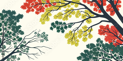 a tree with colorful leaves on a beige background Vector