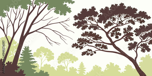 silhouette of trees and bushes in a forest Vector