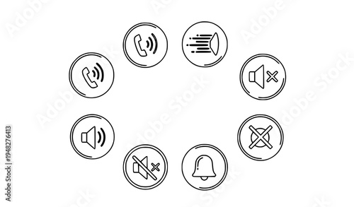 Phone volume control icons ring vibrate silent mute smartphone settings vector set