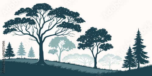 a group of trees on a hill Vector