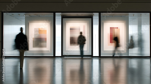 Art gallery with people walking