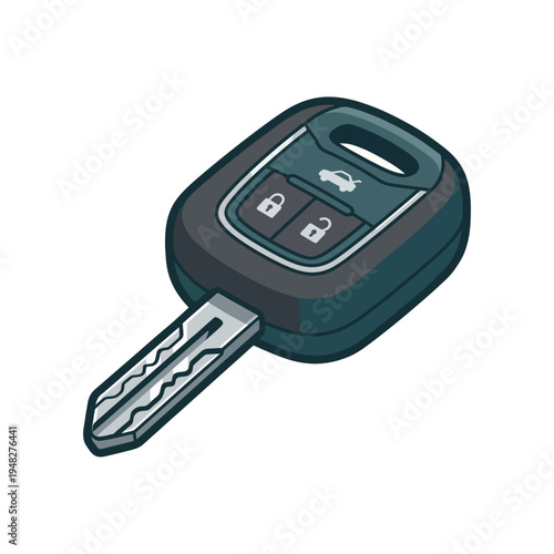 This image features a modern car key with buttons for locking and unlocking, showcasing a sleek design that's easily recognizable for automotive enthusiasts.