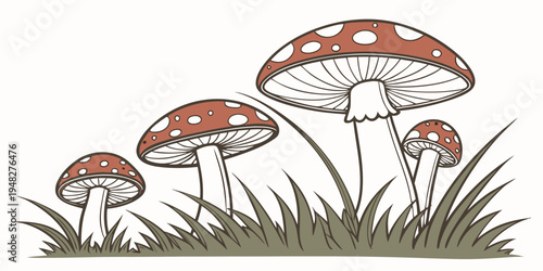 a group of mushrooms growing in the grass Vector