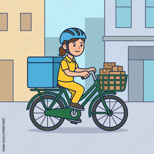 A committed delivery rider on a bicycle navigating the urban landscape, representing efficiency and eco-friendly transport while managing customer orders seamlessly.