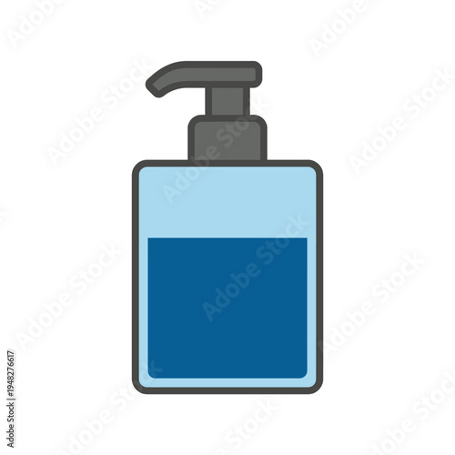 A minimalistic soap dispenser filled with blue liquid, demonstrating hygiene and cleanliness, ideal for personal care product advertisements and branding.