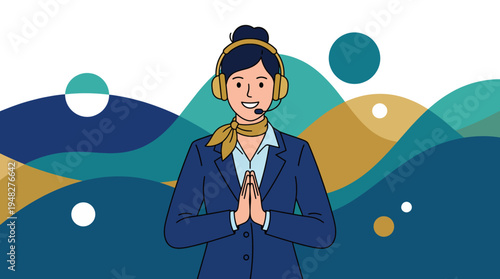 A smiling customer service representative wearing a headset, projecting friendliness and professionalism, ideal for businesses focused on customer care and support.