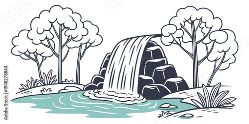 a waterfall in a serene natural setting Vector
