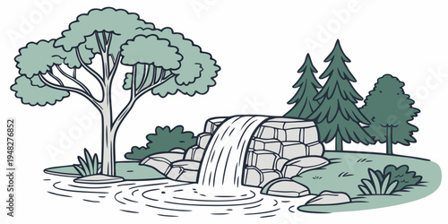 a small stone dam with water flowing over it Vector