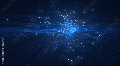 Dynamic blue-white light streams flow and converge into a central glowing energy burst