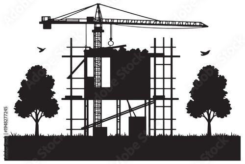 silhouette of a building construction site silhouette design