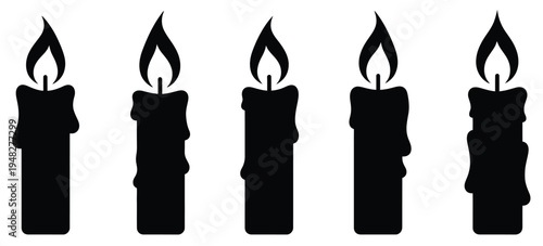Candle Silhouettes Burning Wax Light Symbol Vector Illustration