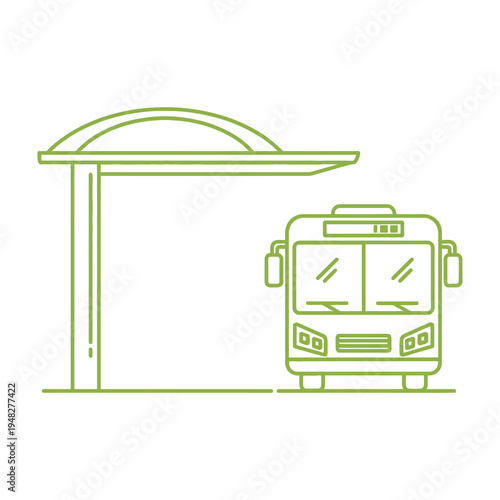 Green bus stop with modern bus on a clean white background for urban planning concepts