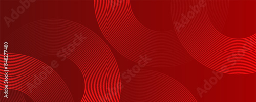 Abstract red background with glowing curve lines. Modern shiny red gradient geometric circle lines pattern. Futuristic concept. Suit for banner, brochure, poster, presentation, cover, website