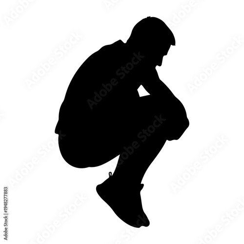 Man crouching silhouette in sportswear, active lifestyle vector illustration