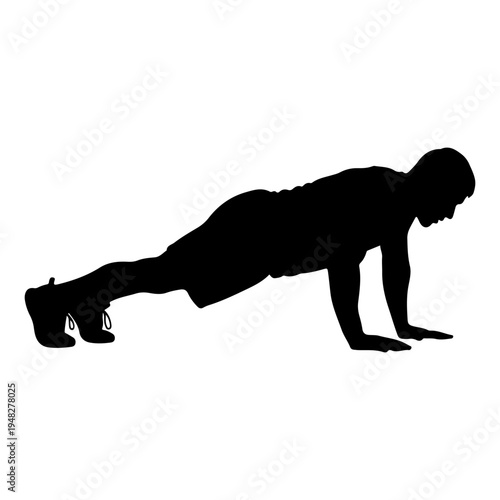 Man silhouette doing push-ups exercise, fitness flat design vector illustration
