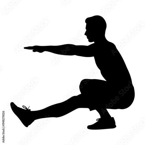 Man performing pistol squat exercise, silhouette, fitness vector illustration