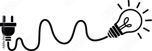Light bulb plug icon, electricity power concept, creative idea energy symbol, cable connection illustration