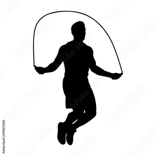 Silhouette of a man jumping rope, dynamic workout illustration