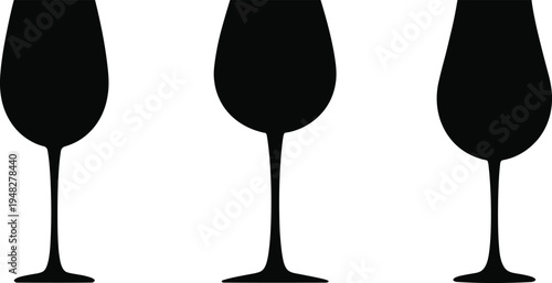 Wine glass silhouettes set, elegant stemware collection, goblet shapes vector illustration for bar restaurant design