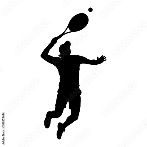 Tennis Player Silhouette Jumping to Serve Ball Vector Illustration