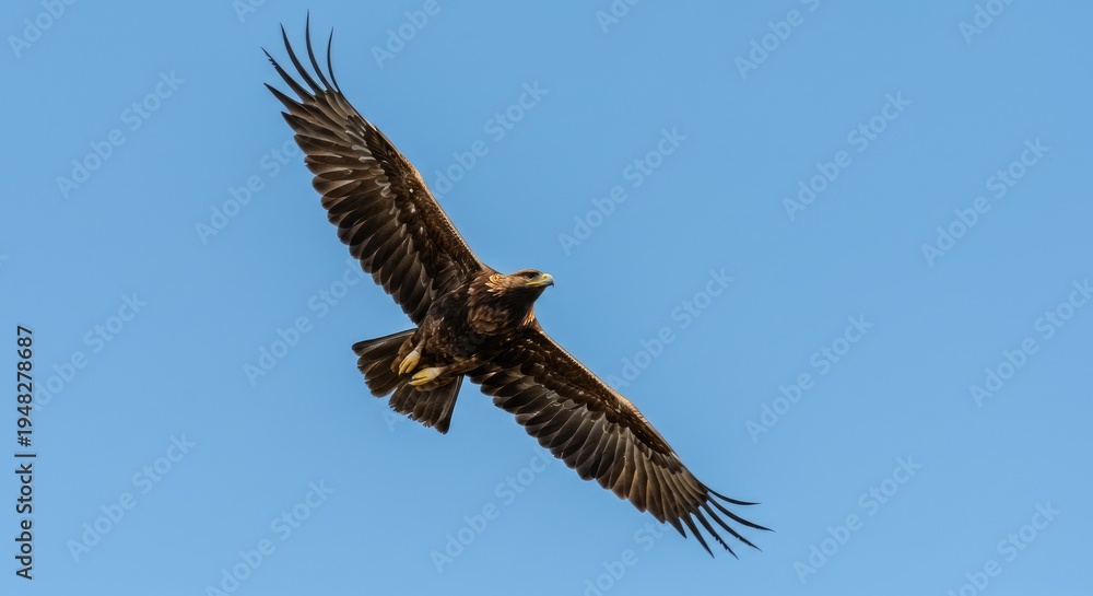 Fototapeta premium Majestic Eagle Soaring Gracefully in Clear Blue Sky
