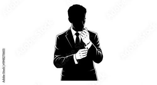 Silhouette of a Man Adjusting Cufflinks in Formal Attire.