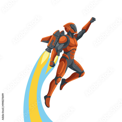 A dynamic illustration of a superhero wearing a jetpack, showcasing the excitement and thrill of soaring through the sky with energy and determination.