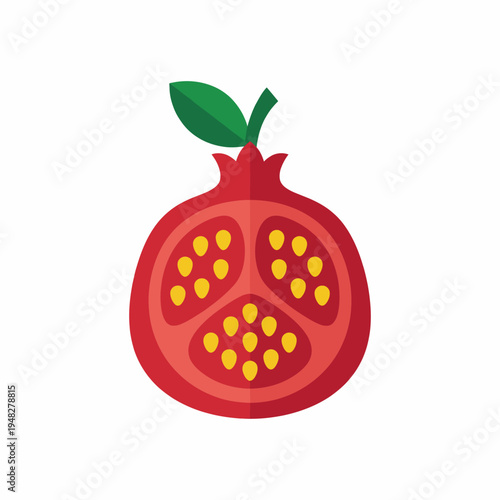 This vibrant illustration features a pomegranate slice, showcasing its juicy seeds, symbolic of fertility, prosperity, and the rich flavors found in nature and healthy eating.