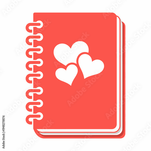A vivid red notebook adorned with whimsical heart designs, illustrating a cute and romantic essence perfect for jotting down thoughts, feelings, or creative ideas with flair.