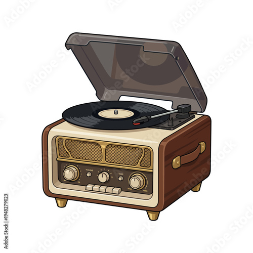An exquisitely crafted vintage record player showcasing nostalgia and timelessness, inviting music lovers to enjoy the classic experience of listening to vinyl records.