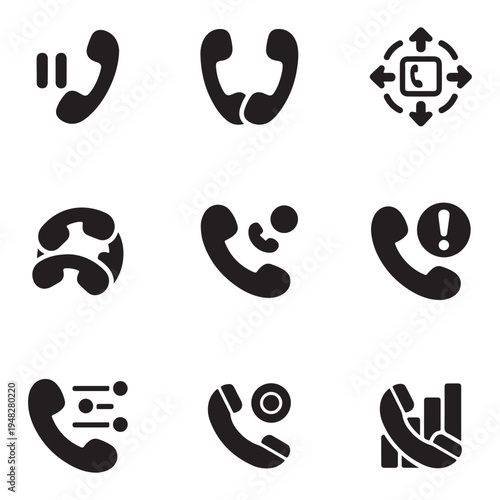 Phone Communication and Call Service Solid Icons Set