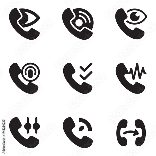 Phone Call Status and Communication Solid Icons Set