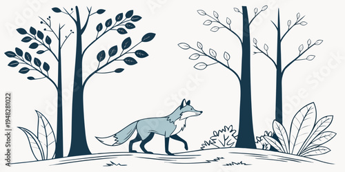 a fox and a dog are standing in the woods Vector