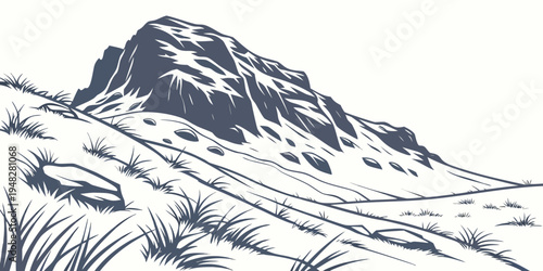 a mountain landscape with a large peak and grassy slopes Vector