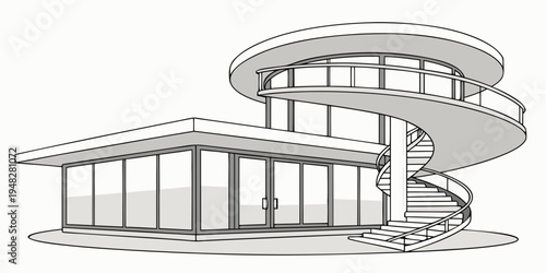 a modern house with a curved second floor Vector