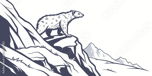 a polar bear standing on a rocky mountain Vector