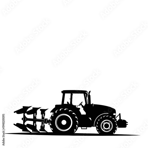 Silhouette of a Tractor with a Plow Attachment for Farming.