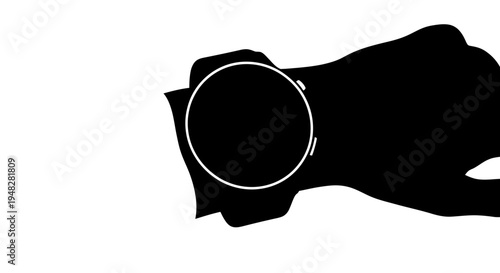 Silhouette of a wrist watch on a hand.