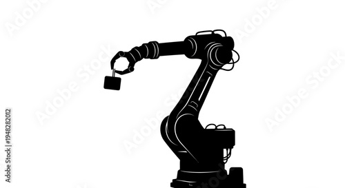 Silhouette of an Industrial Robot Arm Holding a Block.