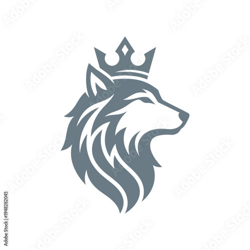 This stunning image features a wolf's head adorned with a crown, showcasing its majestic nature and fierce beauty, symbolizing power and leadership in a modern design.