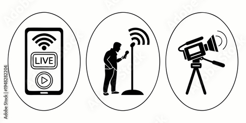 a set of icons for live streaming on a mobile device Vector